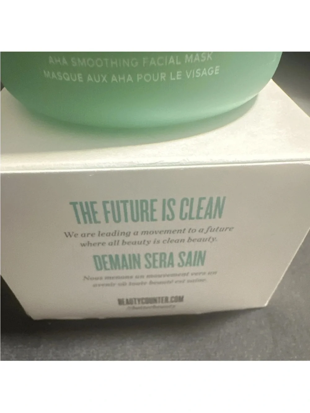 beautycounter Mint Green AHA Resurfacing Facial Mask Jar
